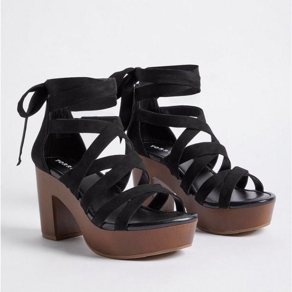 Torrid Ankle Wrap Wood Block Heel (size 8.5 WW)